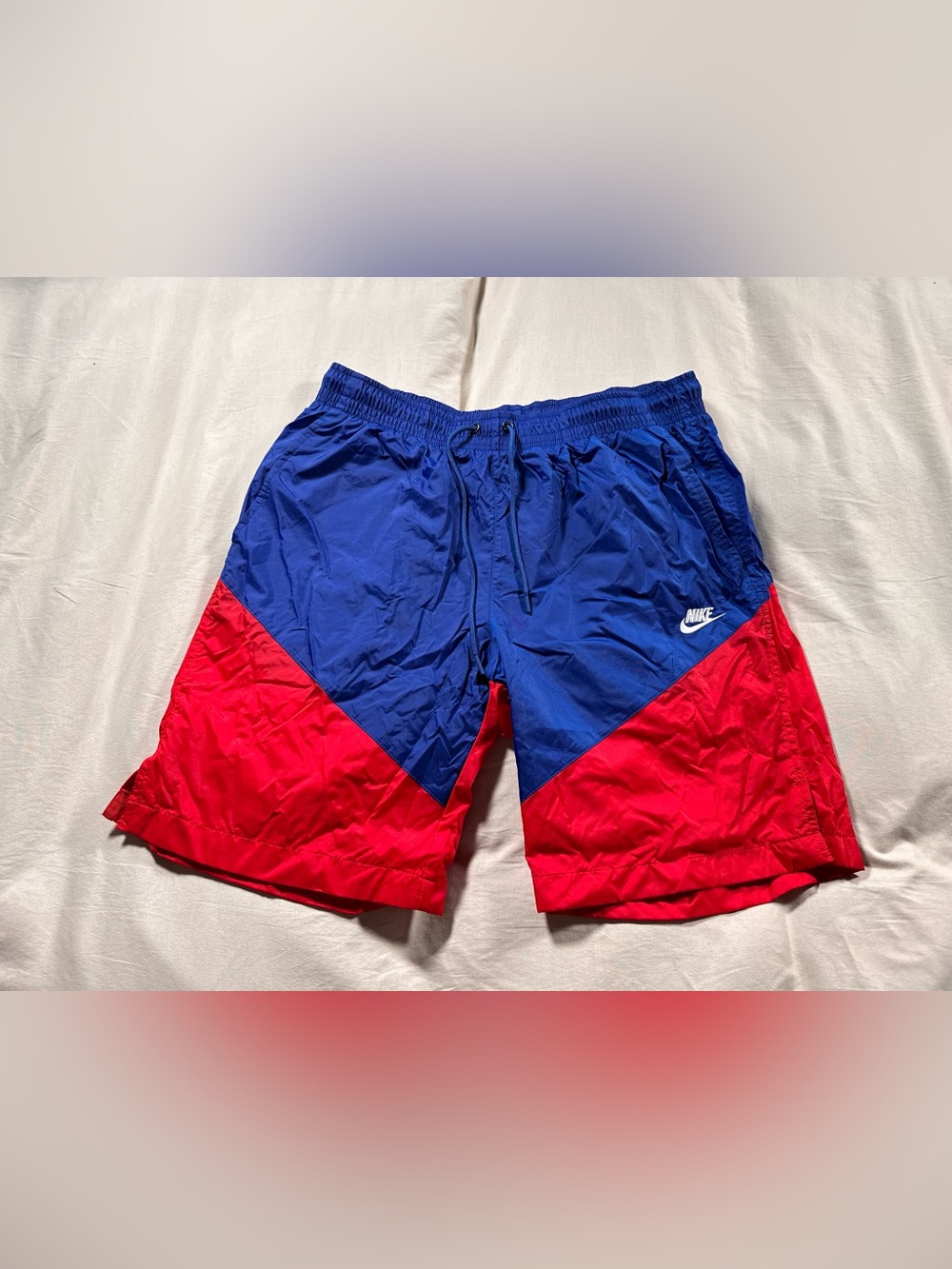 Nike Vintage Super Rare Soccer Windrunner Shorts Nylon Shiny Mesh Red Blue Large